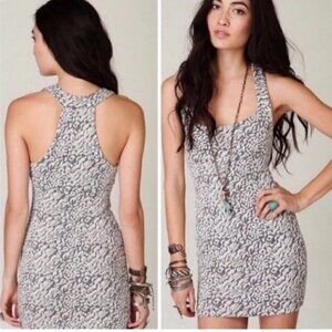 Free People Women's Size XS Gray White Textured Leopard Racerback Mini Dress
